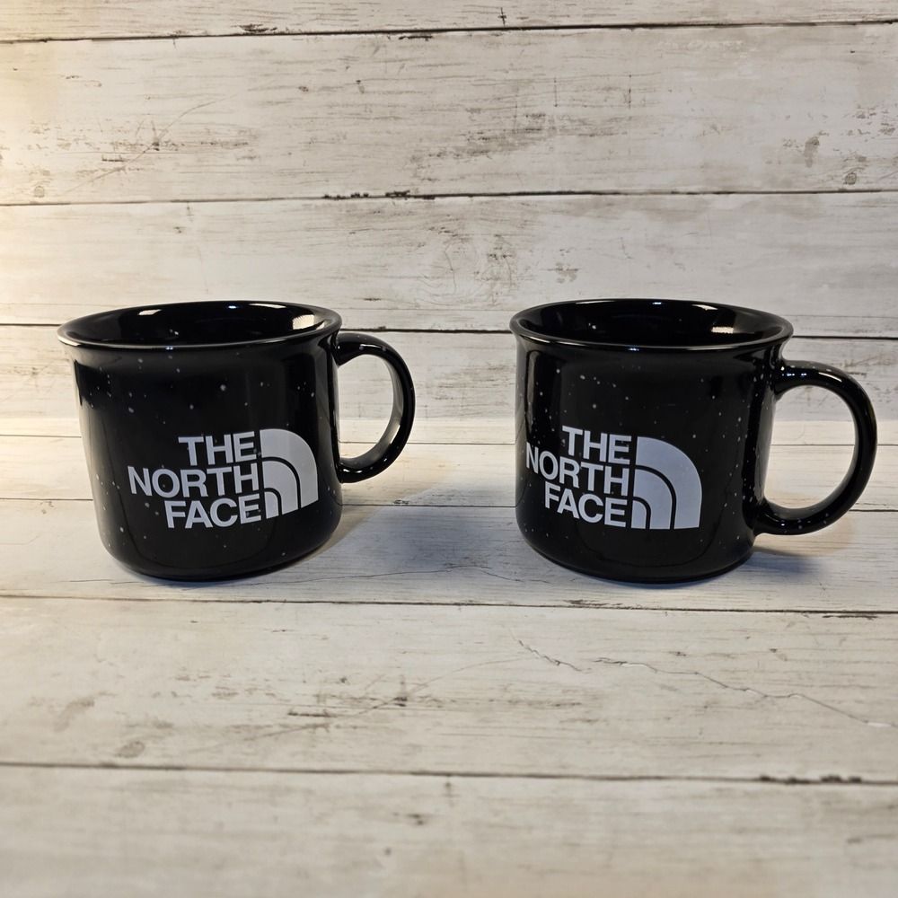 The North Face Campfire Coffee Mugs Set of 2 Black Speckled Ceramic Logo Cup